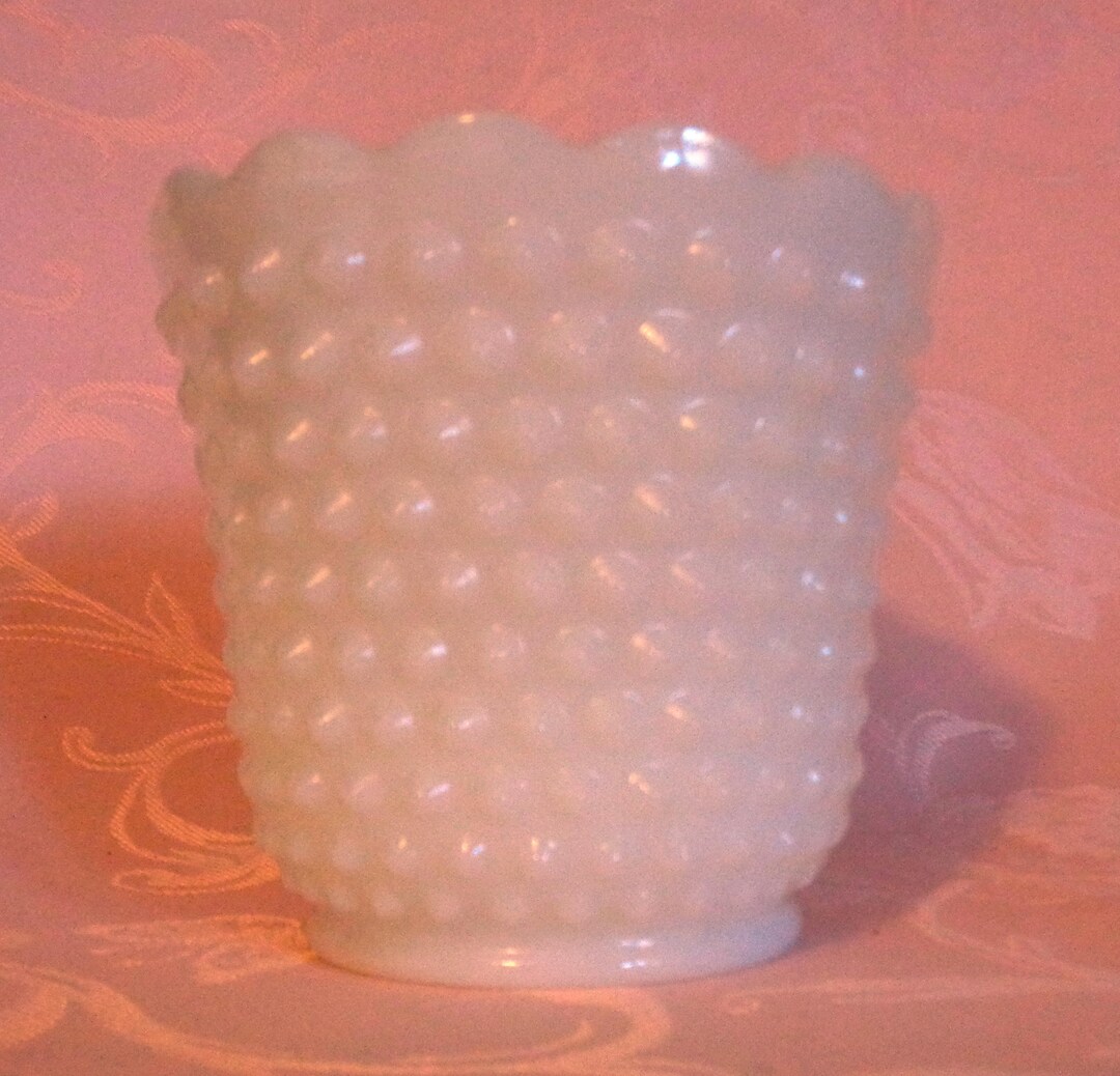 Vintage Depression Glass Fireking Hobnail White Milk Glass Footed Dish