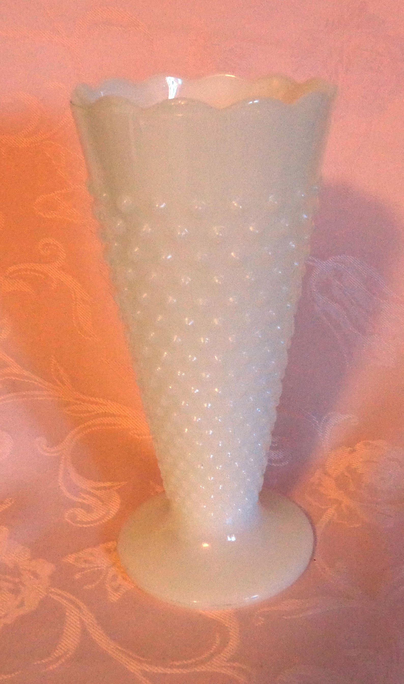 Vintage Hobnail Footed White Milk Glass Vase With Scalloped Edge Etsy