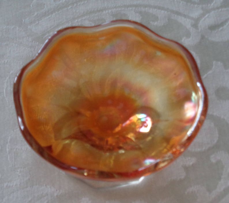 Vintage Carnival Glass Marigold Compote With Scalloped Edge Etsy