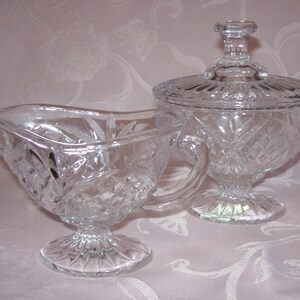 Shannon Crystal ~ Crystal Footed Oval Creamer and Covered Sugar Bowl Set.
