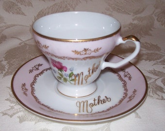 Vintage Norcrest Fine China Mother's Teacup and Saucer C-827 - Pink Roses & Gold Detail