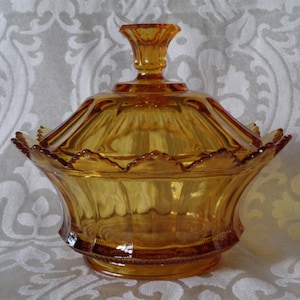Vintage Fenton Amber Fifteen Point Signed Rare and Unique  Footed Candy Dish with Lid