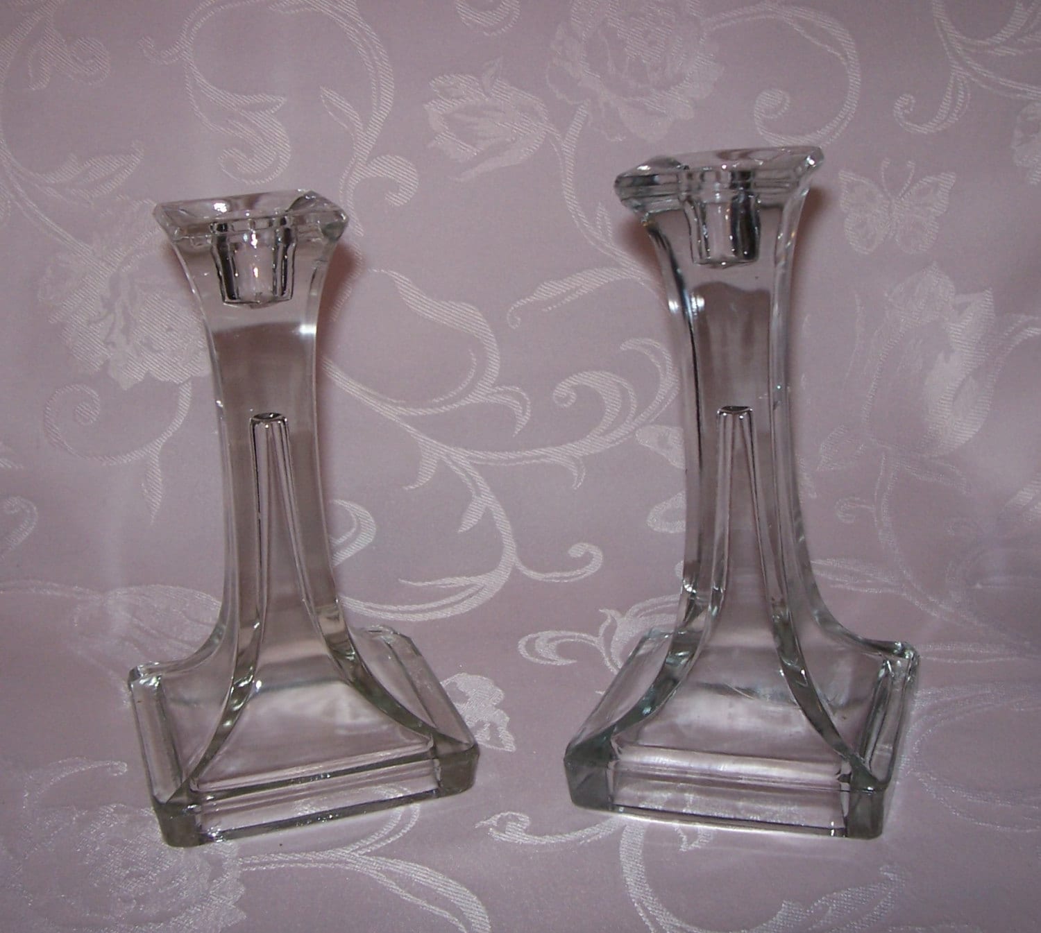 Vintage Clear Pressed Glass Candlestick Holders