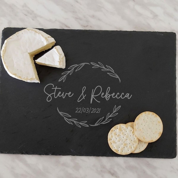 Personalized Cheese Board. Engraved serving tray. Slate Custom Personalized Charcuterie board.  Wedding gift. Housewarming gift Hostess gift