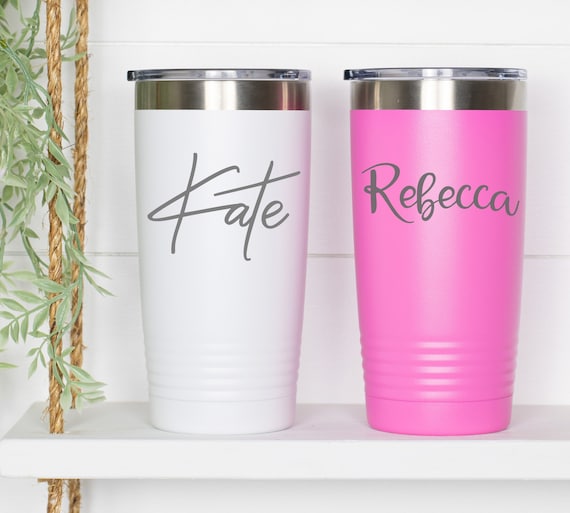 Personalized Tumblers 20 oz. Light Pink with Lid - 12 Design | Custom Gifts for Women | Double Wall Vacuum Insulated Coffee Travel Mug, Personalized