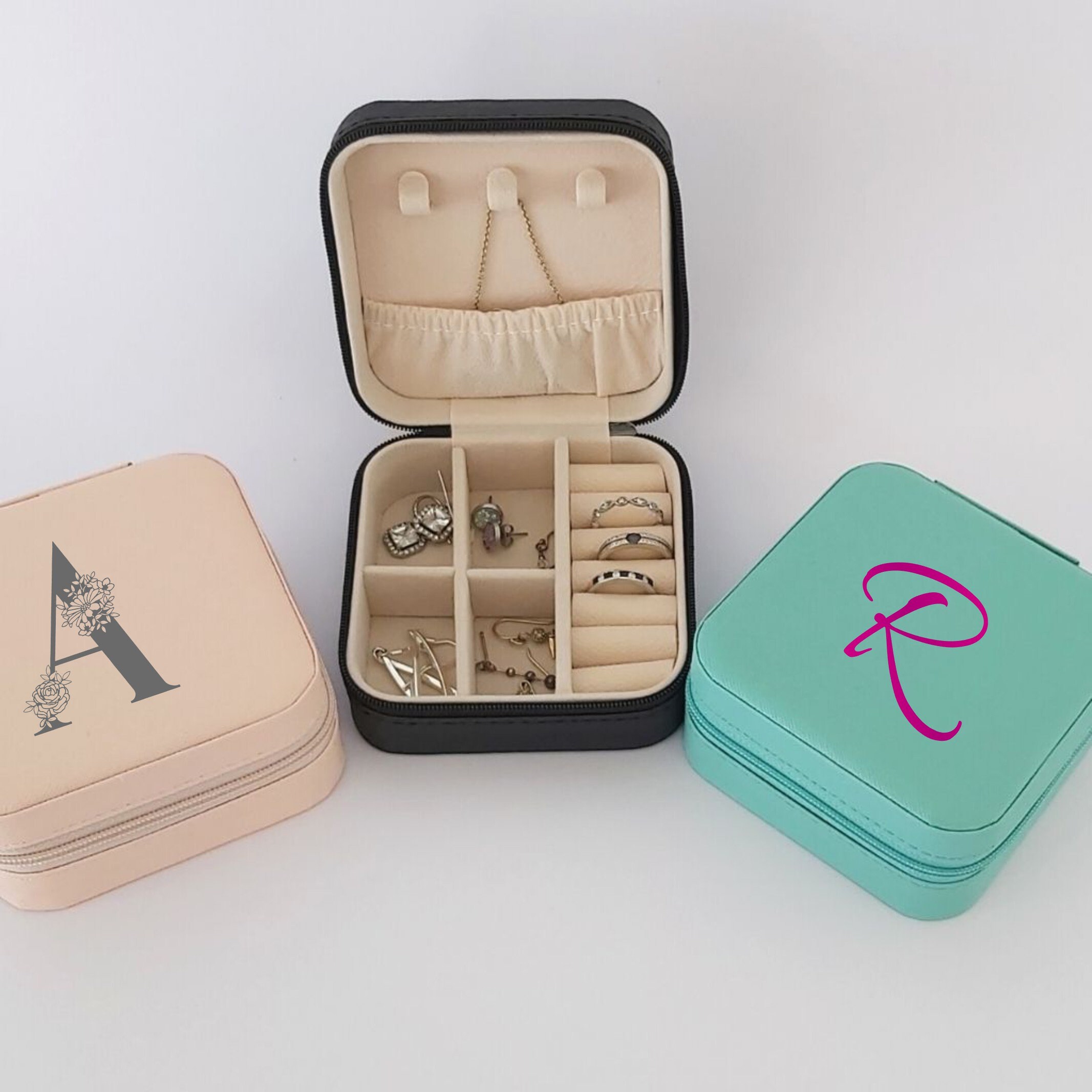 Personalized Jewelry Travel Case. Monogram Jewelry Organizer. 