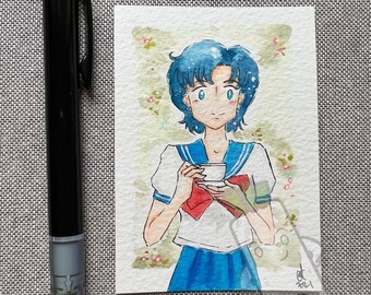 Sailor Mercury/Ami Mizuno Tea Fan Art Artist Trading Card