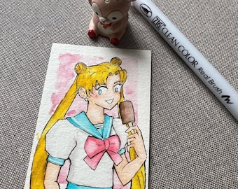 Sailor Moon with Popsicle Fan Art Artist Trading Card