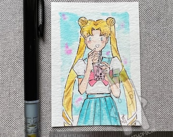 Sailor Moon with Boba Fan Art Artist Trading Card