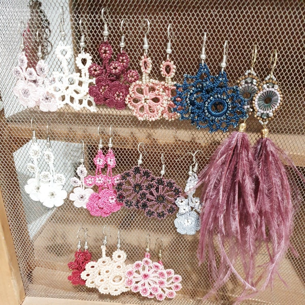 Crochet Beaded Earring, Tatting Earrings, Crocheted Earring, Tatted Earring, Hand Beaded Earring, Handmade Gift, Gift for Her, Holiday Gift