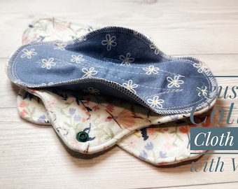 Cloth Pads with Wings for Period - Prevent Leaking from Side! Cotton Reusable Menstrual Pads for Moderate & Heavy Flow with Embroidery