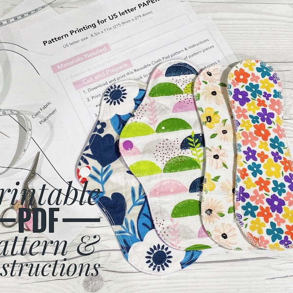 Printable Cloth Pad Sewing Pattern + Instructions - PDF Sewing Pattern for Regular Size Moon Pad & Wingless Pad Pattern, Step by Step Guide