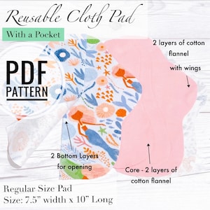 PDF cloth pad with a liner pocket Pattern - Regular-sized cotton menstrual pad, eco-friendly cloth pad * Pattern Only, No Instructions!