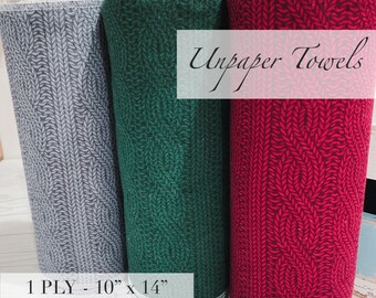 Unpaper Towels for Winter, Reusable Cotton Towels, Paperless Towel, Cotton Flannel 1 Ply Cloth Towel, Set of 6 or 12 - Home for Holiday Knit