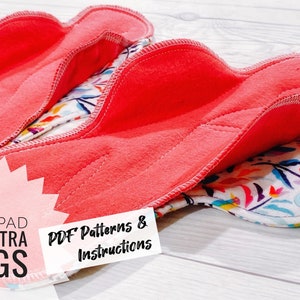 Cloth Pads with Wings PDF Pattern - Prevent Leaking from the Side! DIY Reusable Menstrual Pads with Embroidery - New Pad Size 8&quot; Long