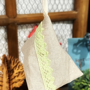 Linen Pouch with Hinoki Wood Natural Humidifier & Dehumidifier, Linen/Cotton Triangle Pouch with Hinoki Cypress Cubes Zero Waste Solution image 1