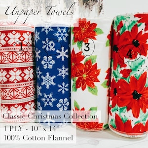 Christmas Reusable Cotton Flannel Unpaper Towels, Holiday Prints
