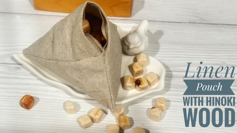 Linen Pouch with Hinoki Wood Natural Humidifier & Dehumidifier, Linen/Cotton Triangle Pouch with Hinoki Cypress Cubes Zero Waste Solution image 4