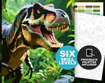 Tyrannosaurus Rex (T-Rex) Malen nach Zahlen (6 Farbstufen) | Dinosaurier SVG, PNG oder PDF, Digital, Procreate, Druck