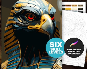 Horus Egyptian God Paint by Number Kit: Ancient Egyptian Art, Procreate & Printable Adult Coloring Pages (6 Skill Levels)