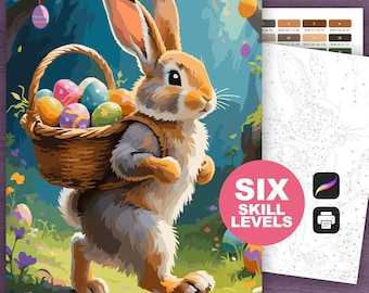 Easter Bunny Paint by Number: Spring Coloring Pages (Procreate and Printable, 6 Skill Levels)