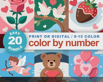 Love and  Romance Color by Number Bundle: 20 Easy Coloring Pages (Printable & Procreate-Compatible)