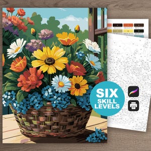 Color by Number Flowers (6 Skill Levels) Digital Download | Printable & Digital Coloring Page | Flowers | Teen and Adult Color by Number