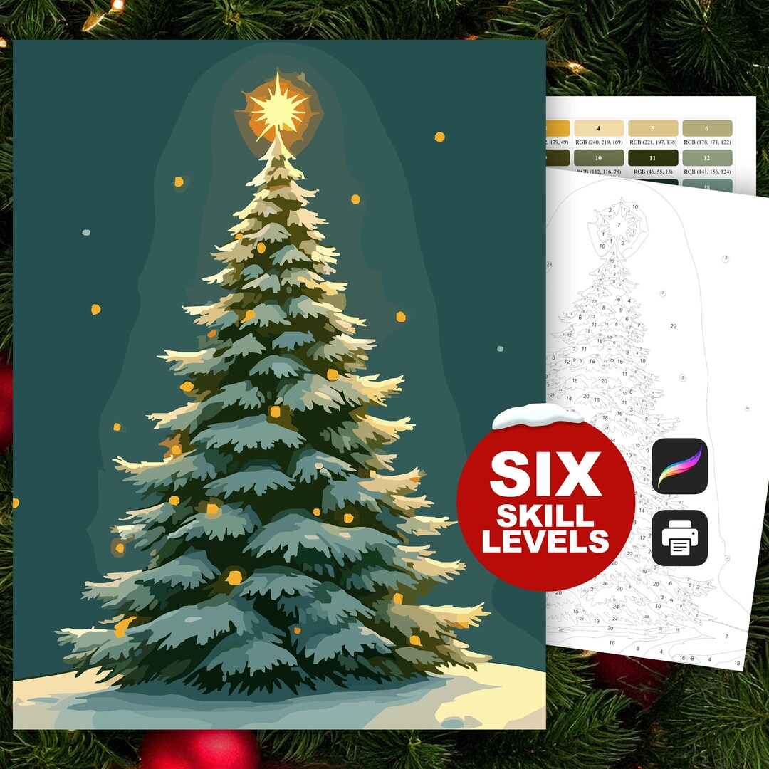 Weihnachtsbaum Malen nach Zahlen: Weihnachten zum Ausmalen (Printable
