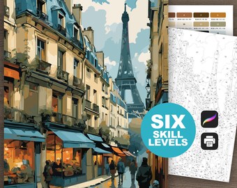 Paris Street Scene Color by Number for Adults Printable Coloring Page Digital Download Paris Art Coloring for Teens and Adults