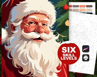 Santa Claus Paint by Number: Christmas Coloring Pages, Printable or Procreate Saint Nickolas (6 Skill Levels)