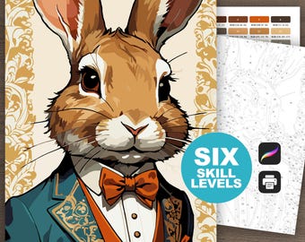 Rabbit Paint by Number Kit: Whimsical Animal Coloring Pages for Procreate, Digital or Print (6 Skill Levels)