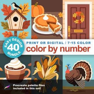 Easy Autumn Color by Number Bundle: 40 Fall Designs (Printable & Procreate Compatible)