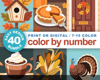 Easy Autumn Color by Number Bundle: 40 Fall Designs (Printable & Procreate Compatible)