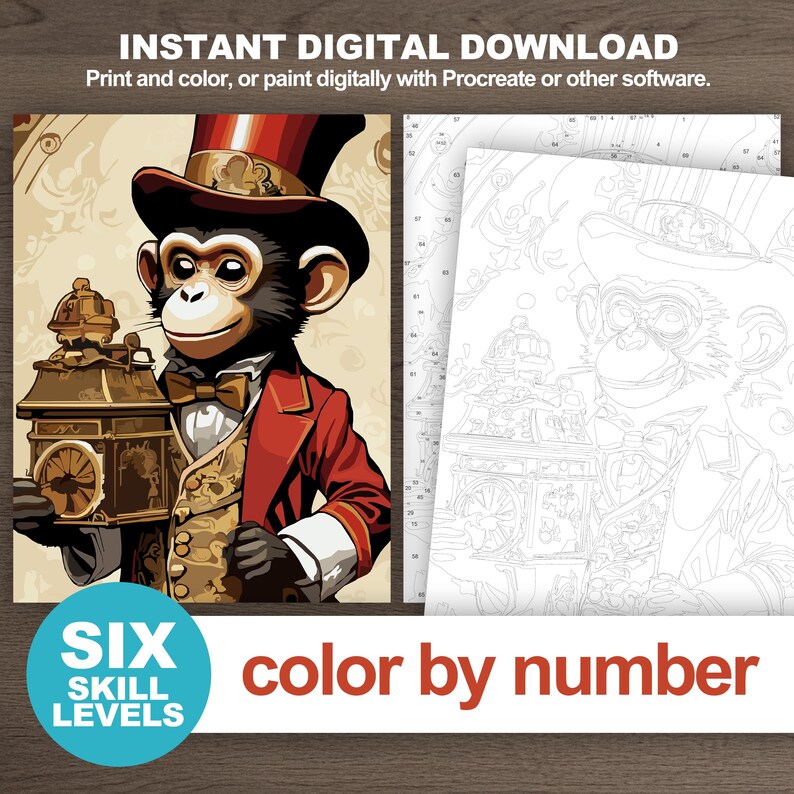 Color by Number Dapper Monkey Coloring, Painting by Numbers Printable ...