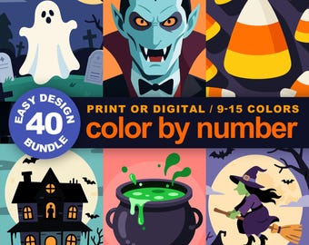Easy Halloween Color by Number Bundle: 40 Spooky Designs (Printable & Procreate Compatible)