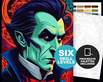 Color by Number Vampire: Spooky Halloween Paint by Numbers Printable, Dracula Coloring Page with 6 Difficulty Levels, Classic Horror Monster