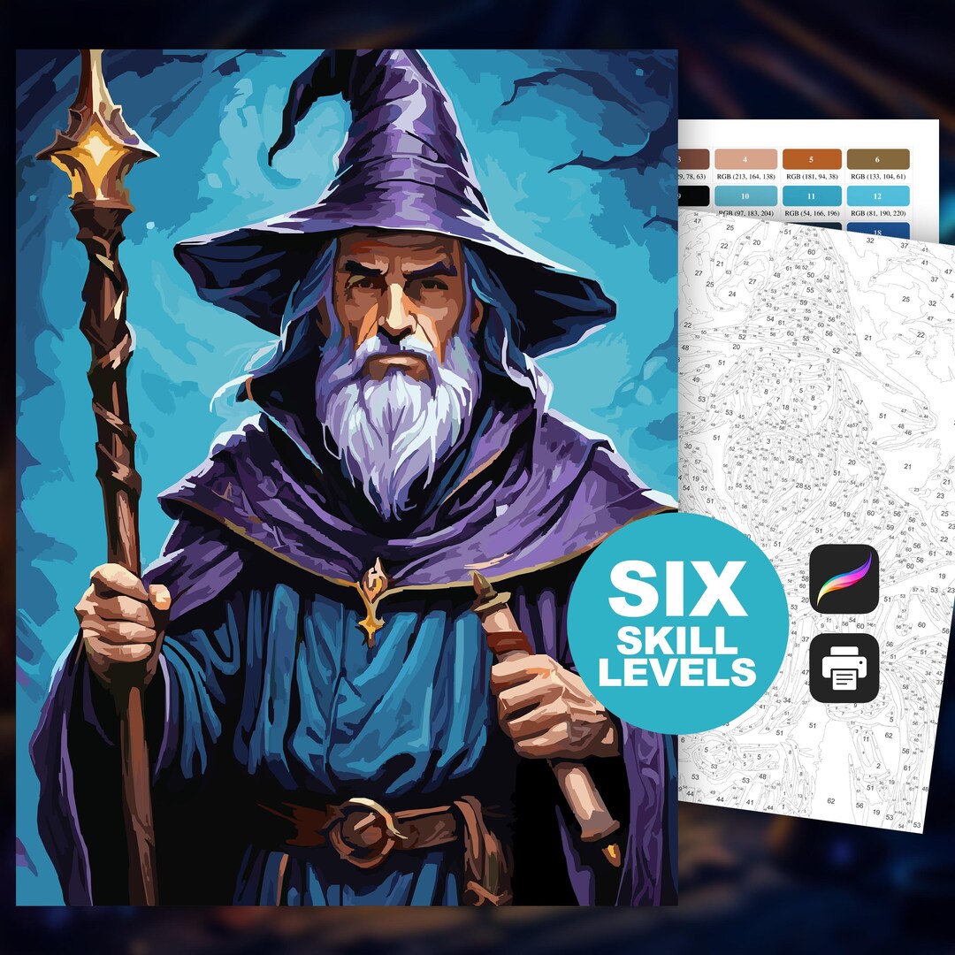 Wizard Color by Number for Adults Paint by Number Merlin Color by ...