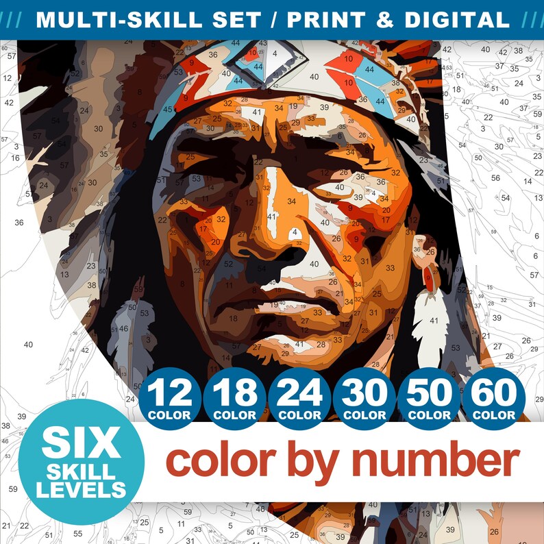 Color by Number Native American Chief: Painting by Numbers Indigenous ...