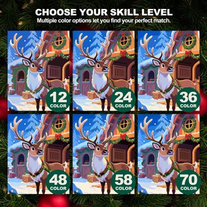 Christmas Reindeer Color by Number set with six versions showing increasing detail levels