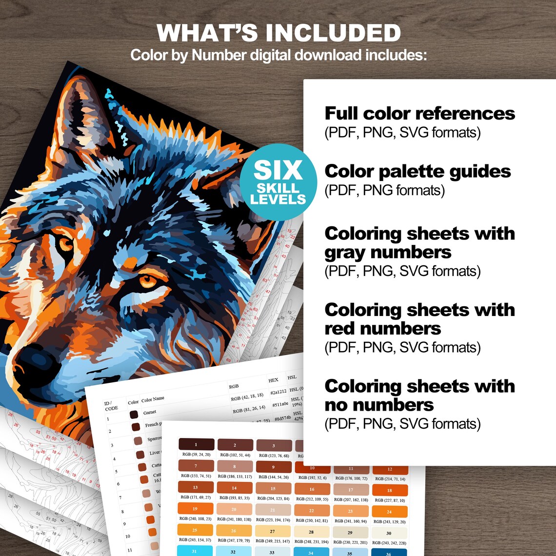 Printable Paint by Number Wolf Adult Coloring Pages for Procreate