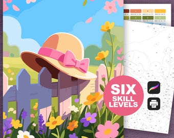 Easter Bonnet Paint by Number: Spring Coloring Pages (Procreate and Printable, 6 Skill Levels)