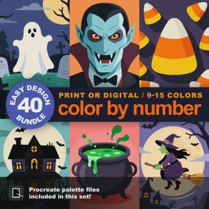Easy Halloween Color by Number Bundle: 40 Spooky Designs (Printable & Procreate Compatible)