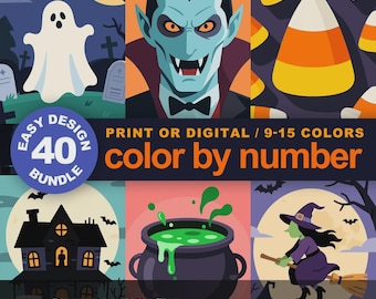 Easy Halloween Color by Number Bundle: 40 Spooky Designs (Printable & Procreate Compatible)