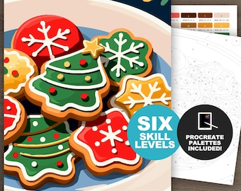Malen nach Zahlen – Weihnachtsplätzchen: Weihnachtliche Ausmalbilder, Malen nach Zahlen mit Procreate und zum Ausdrucken (6 Schwierigkeitsstufen)