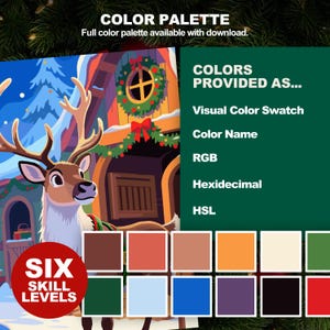 Christmas Reindeer Color by Number palette with swatches and color information formats