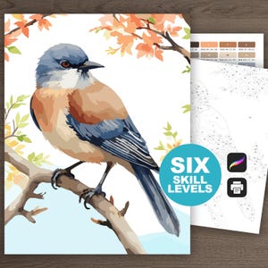 Watercolor Songbird Paint by Number: Printable Bird Coloring Page (Digital Download)