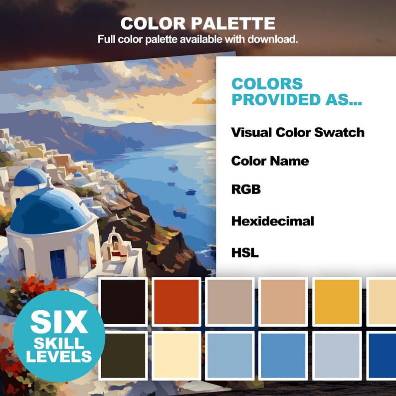 Color by Number Santorini Greece (6 Skill Levels): Paint by Numbers ...