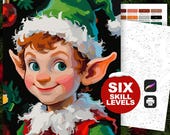 Christmas Elf Paint by Numbers: Happy Holidays Coloring Pages (Procreate and Printable, 6 Skill Levels)