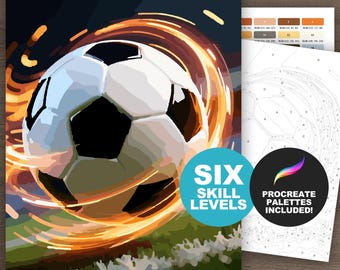 Kit de peinture à numérotation ballon de football : fan de sport procréation ou pages à imprimer pour adultes (6 niveaux de compétence)