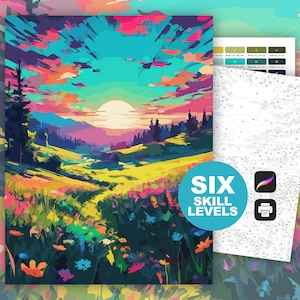 Landscape Color by Number for Adults Paint by Number Printable Coloring Page Digital Download Nature PDF PNG SVG Wildflower Coloring Floral